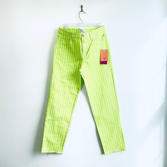 Victor Glemaud Size 6 Lime Green Pinstripe Straight Leg Jeans Denim Target New - Picture 2 of 11